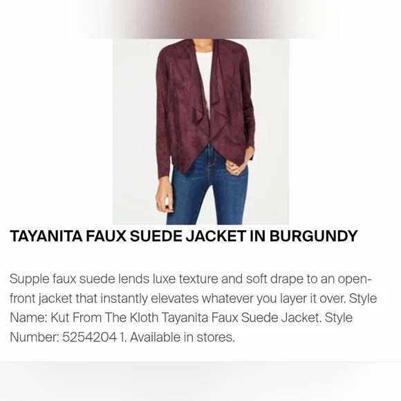 Kut from the Kloth Waterfall Drape Jacket Faux Suede In Burgundy Sz. M - Picture 3 of 4